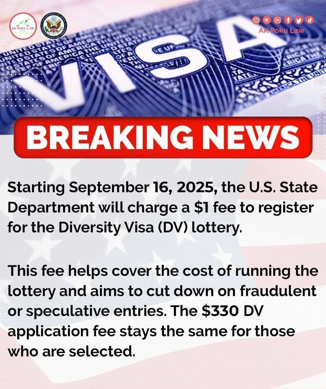 DV2027 Lottery application fee